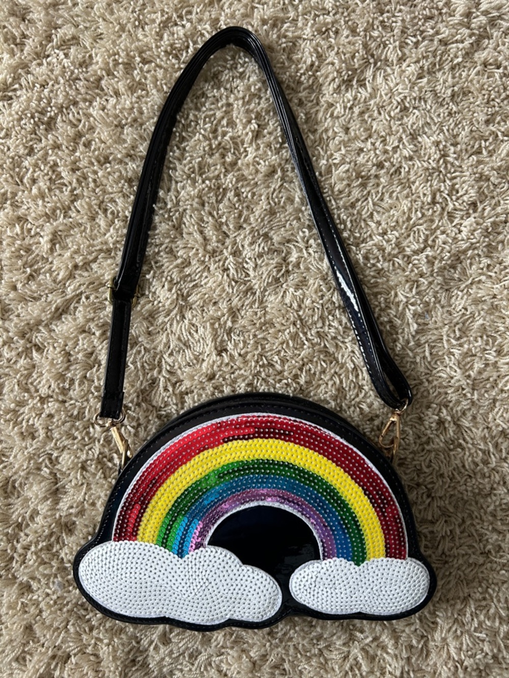 Lola & the Boys Rainbow Sequin Crossbody Bag with Clouds - Black